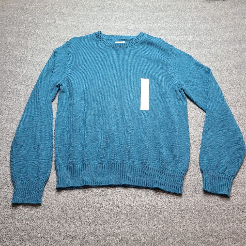 St Johns Bay Sweater Mens Large Teal Blue New Cotton Crewneck Pullover‎